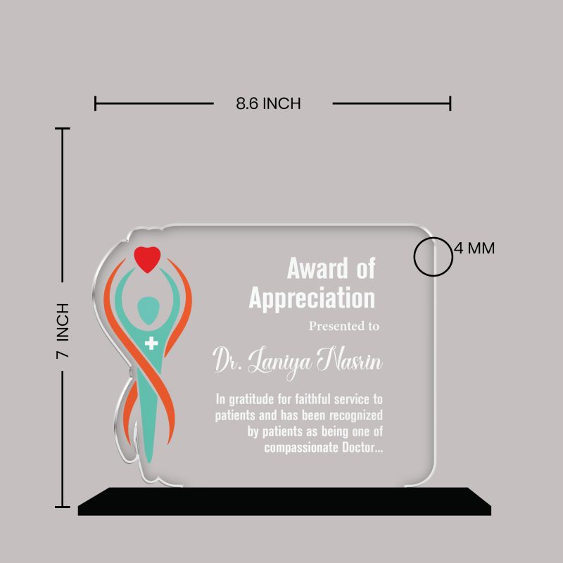 Personalized Doctor Appreciation Award Custom Acrylic Trophy with Name & Message, UV Printed Medical Recognition Trophy for Healthcare Professionals